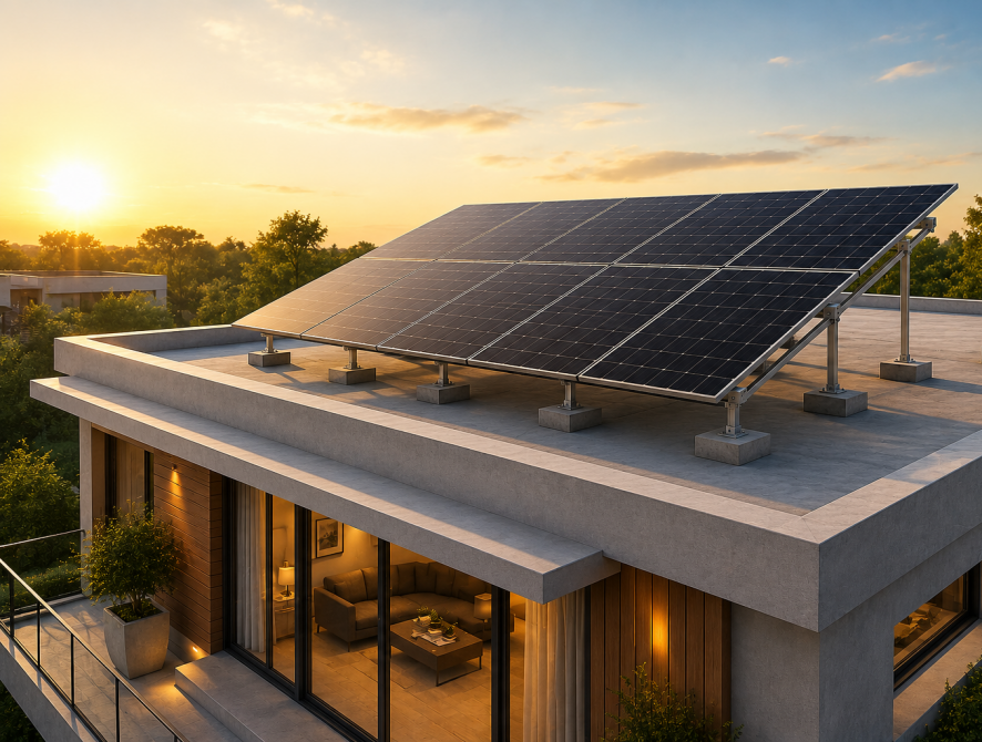 Rooftop solar installation on a modern building