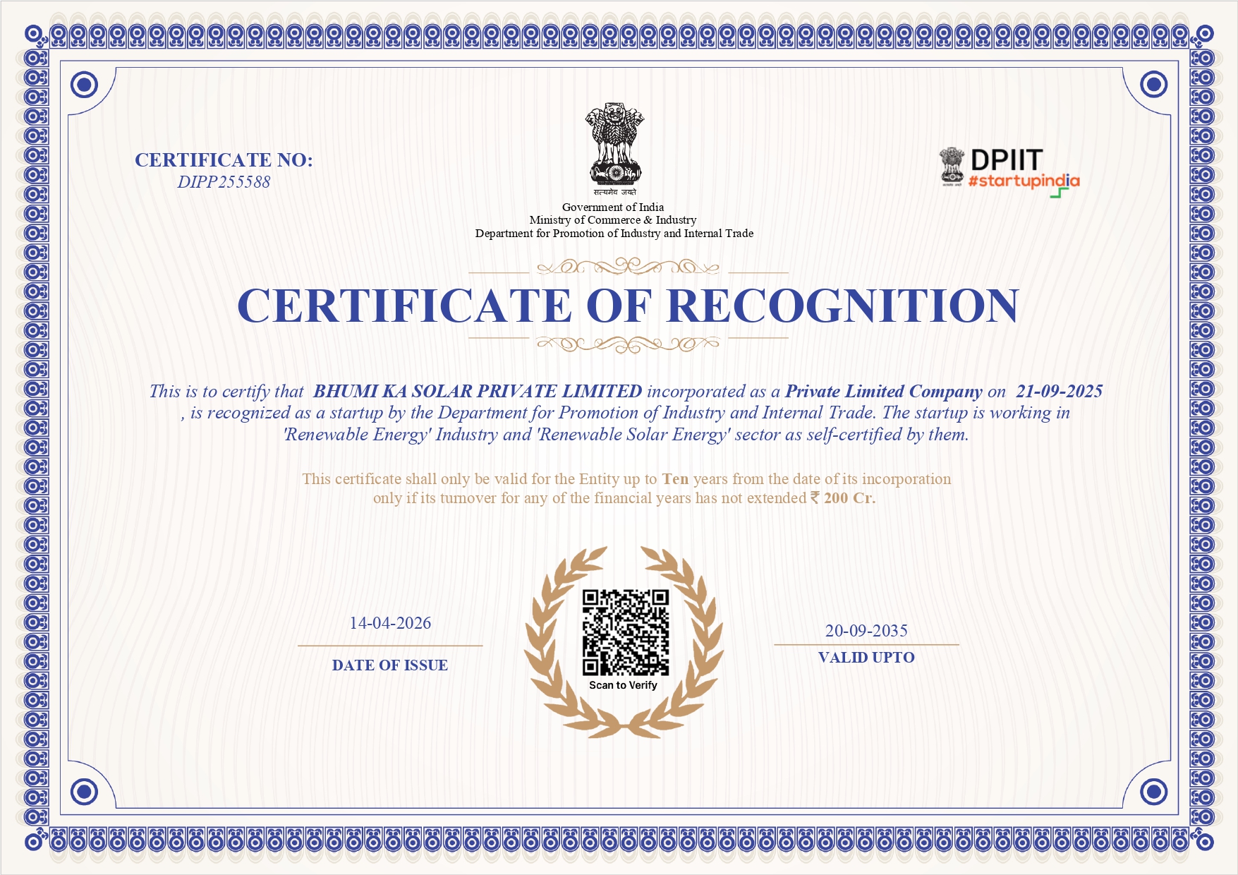 Certificate Of Recognition